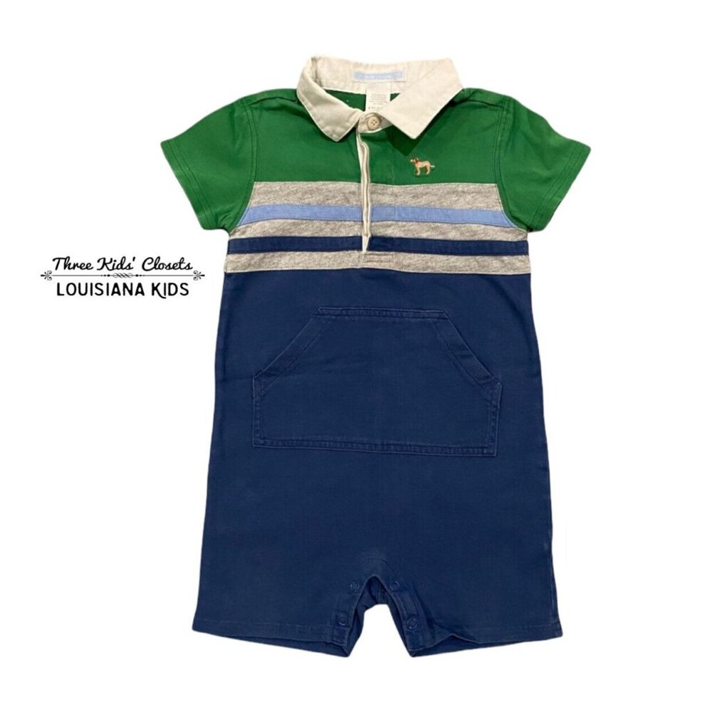 Janie & Jack 6-12m Striped Dog Polo Romper